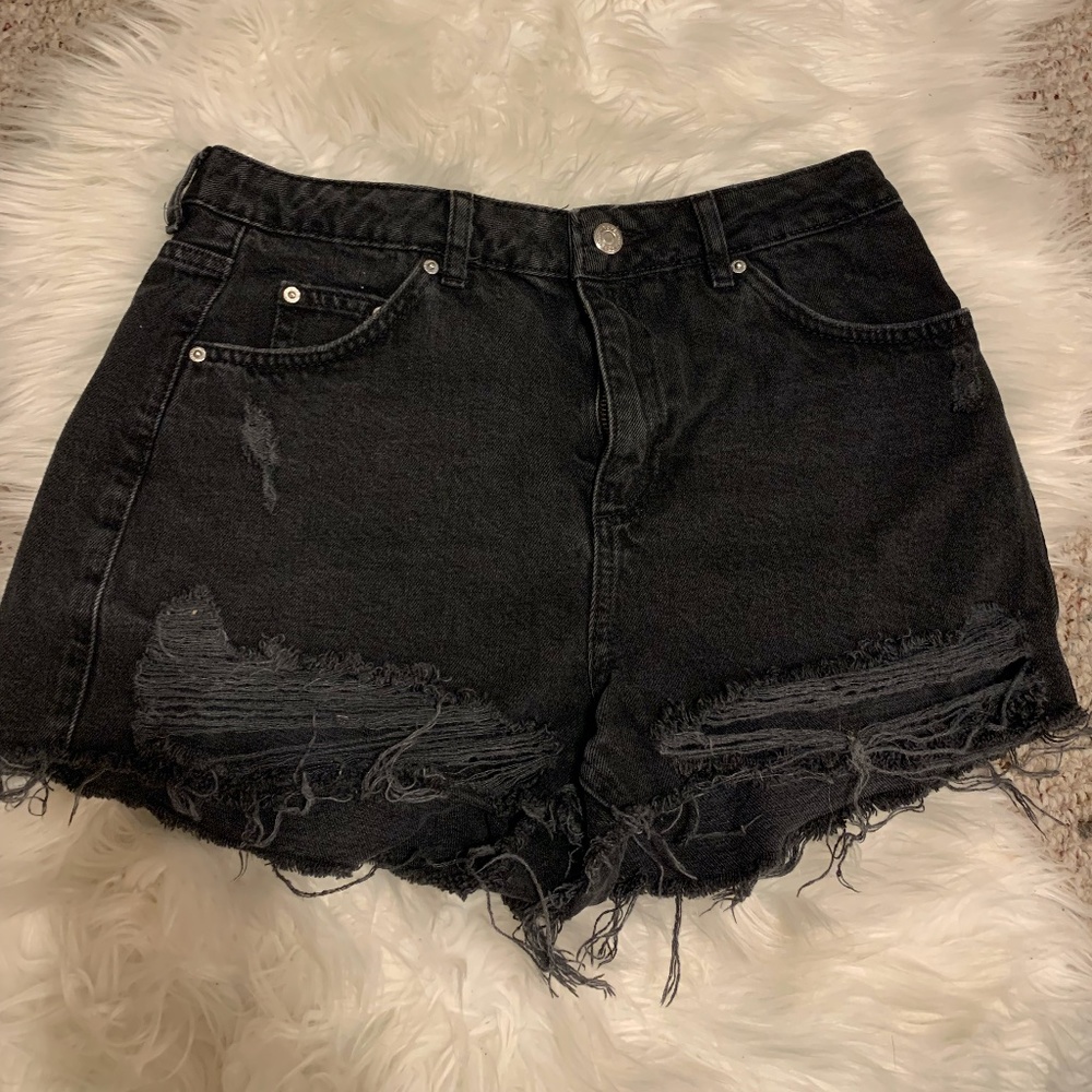 Black Denim Frayed Shorts
